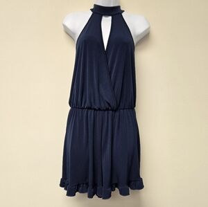 Ing ruffle hem Halter romper Navy Blue L